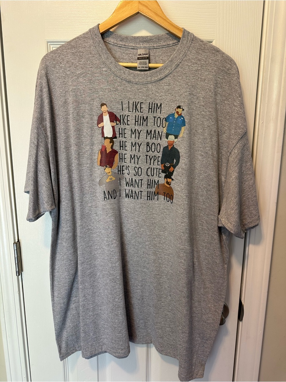 Gildan Gray Short-Sleeve Graphic Crewneck Tee “I Like Him”